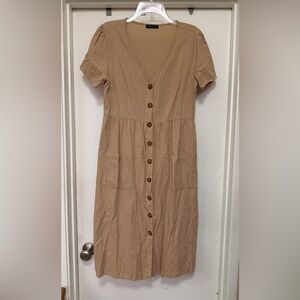 Cotton On viscose/linen blend short sleeve dress - size S - taupe/tan